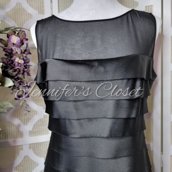 Jones Wear Dress Black Satin Tiered Cocktail Dress Size 10 - Picture 3 of 11